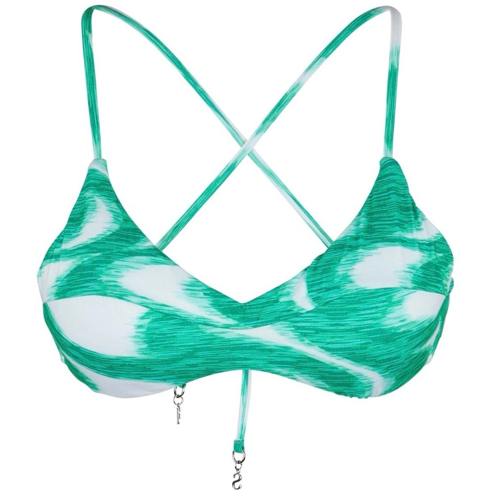 Seafolly Wavelength Cross Back Bralette Bikini Top Green White Women's 10 US NWT - Picture 4 of 11